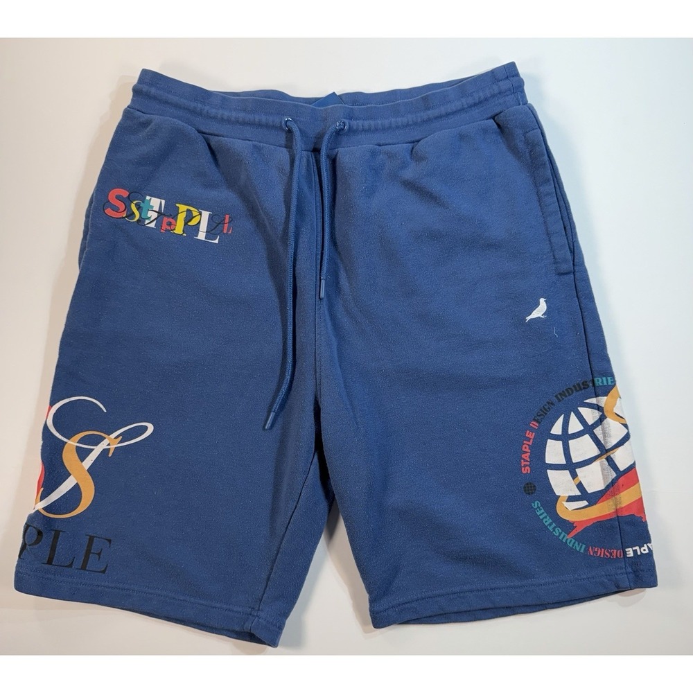 Staple Pigeon Shorts Mens XL Blue Graphic Streetwear Sweat Shorts Logo